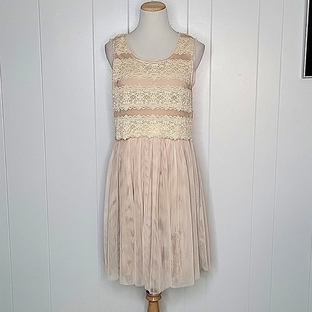 Ryu Anthropologie Blush Pink & Ivory Lace Top Tulle Ballerina Dress Elegant LG